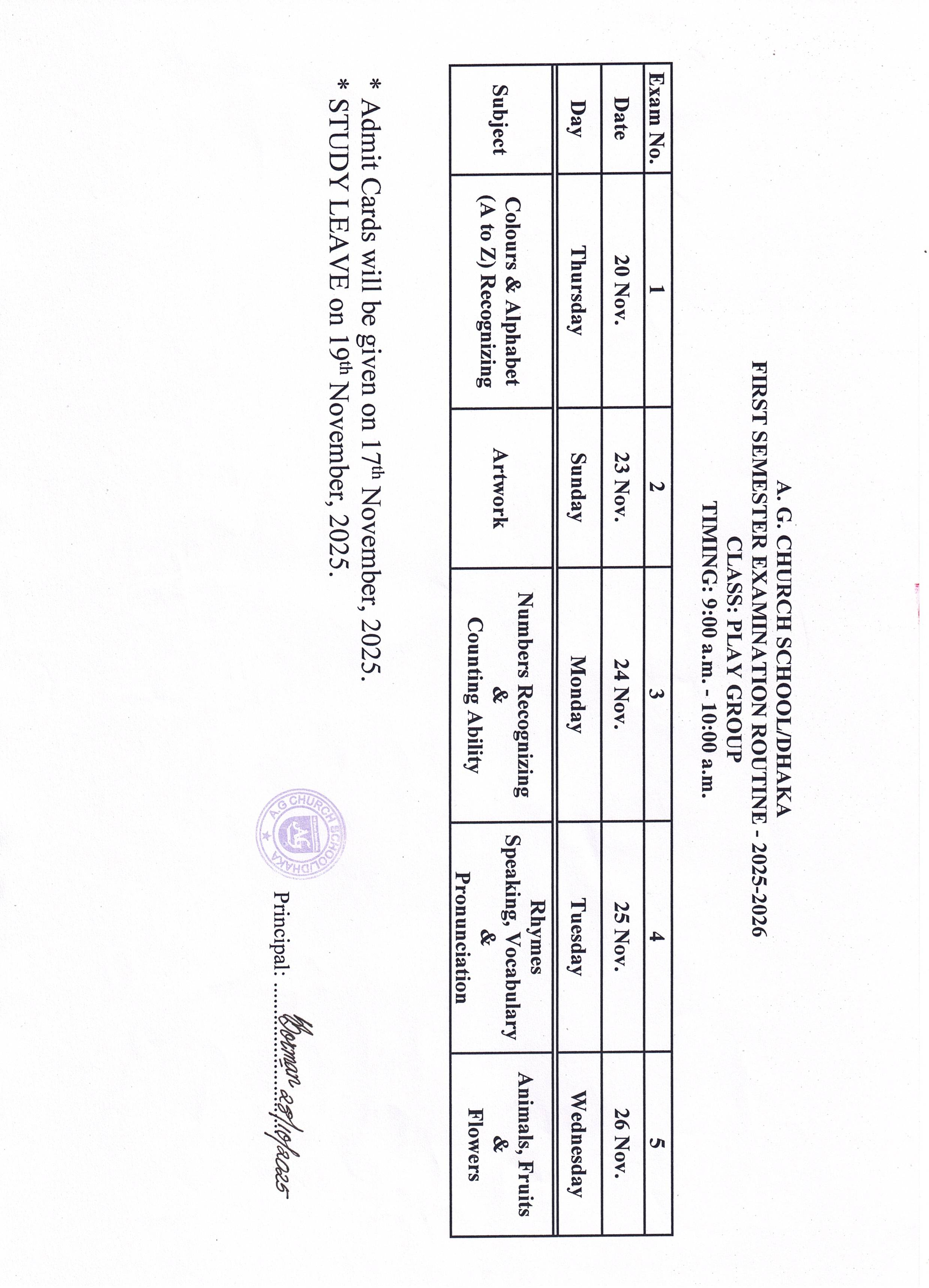 First Semester 2025-2026 English Medium Class Playgroup